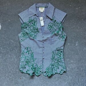NWT Maeve Anthropologie Top with Green Floral Embroidery